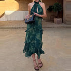 Vestido Longo com Recortes Vazados e Folhos - Veron&Co