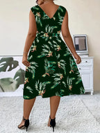Vestido Estampado com Decote em V - Veron&Co