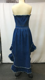 Vestido em Ganga com Folhos e Corte Justo - Veron&Co