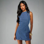 Vestido em Ganga Justo com Zíper Frontal - Veron&Co