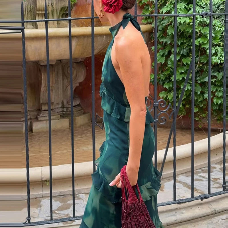 Vestido Longo com Recortes Vazados e Folhos - Veron&Co