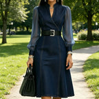 Vestido com Decote em V e Manga Comprida - Veron&Co
