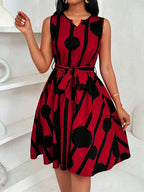 Vestido Mini Estampado em Vermelho e Preto - Veron&Co