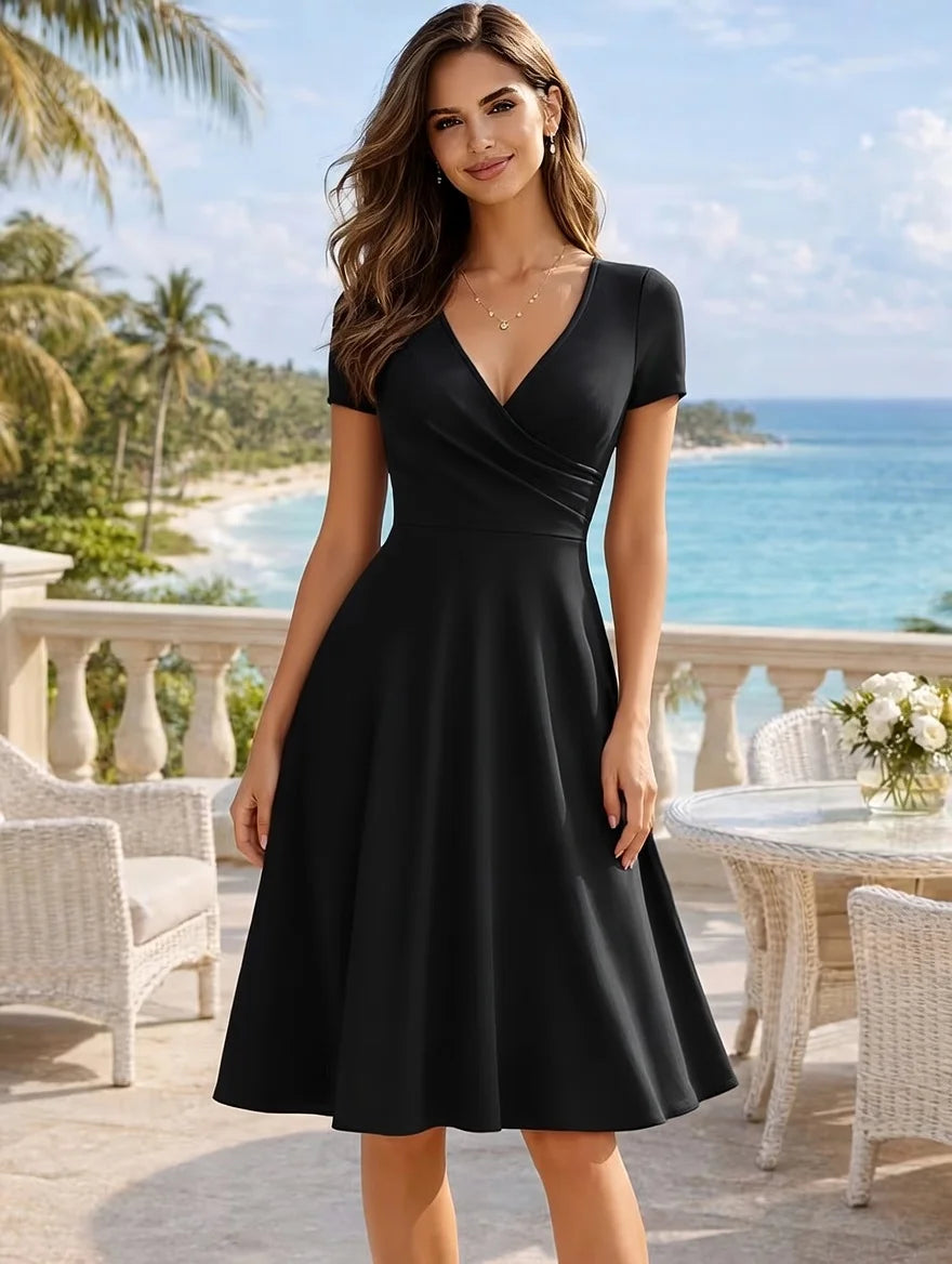 Vestido Midi com Decote Redondo e Corte Evasê
