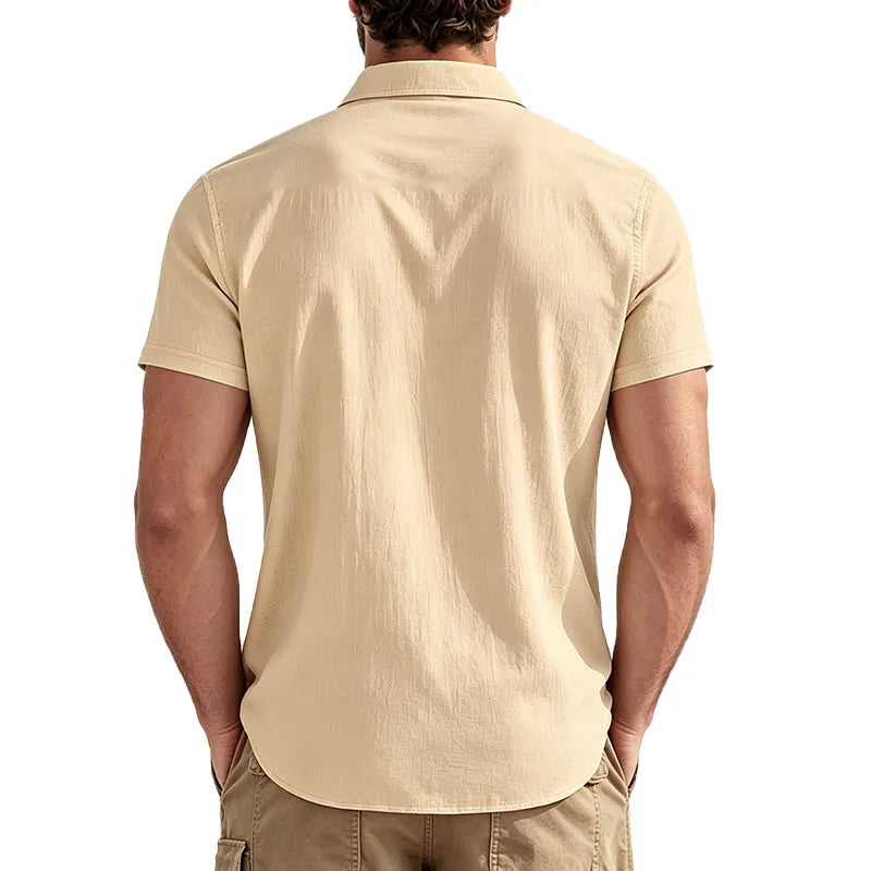 Camisa em Linho de Manga Curta Veron&Co, detalhe do bolso