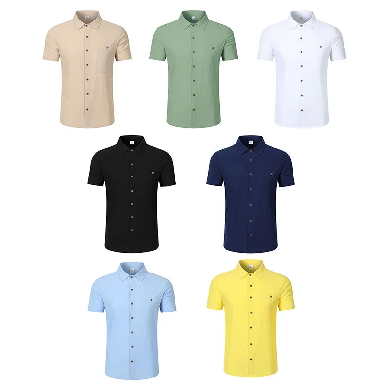 Camisa em Linho de Manga Curta Veron&Co, em uso