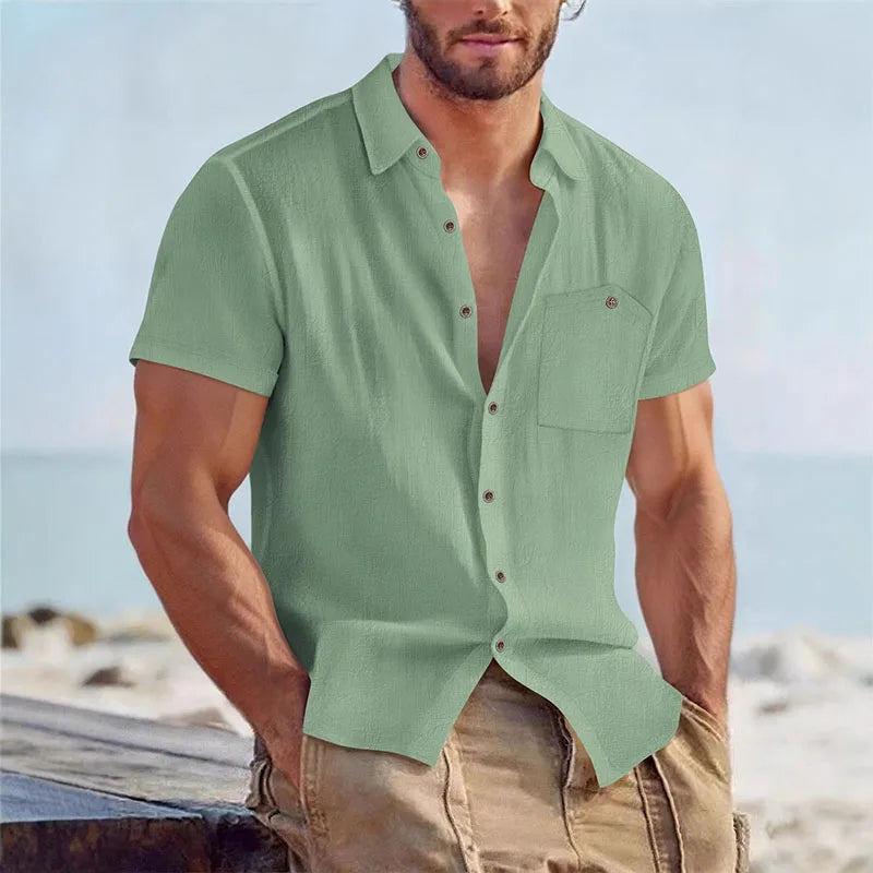 Camisa em Linho de Manga Curta Veron&Co, imagem de conjunto
