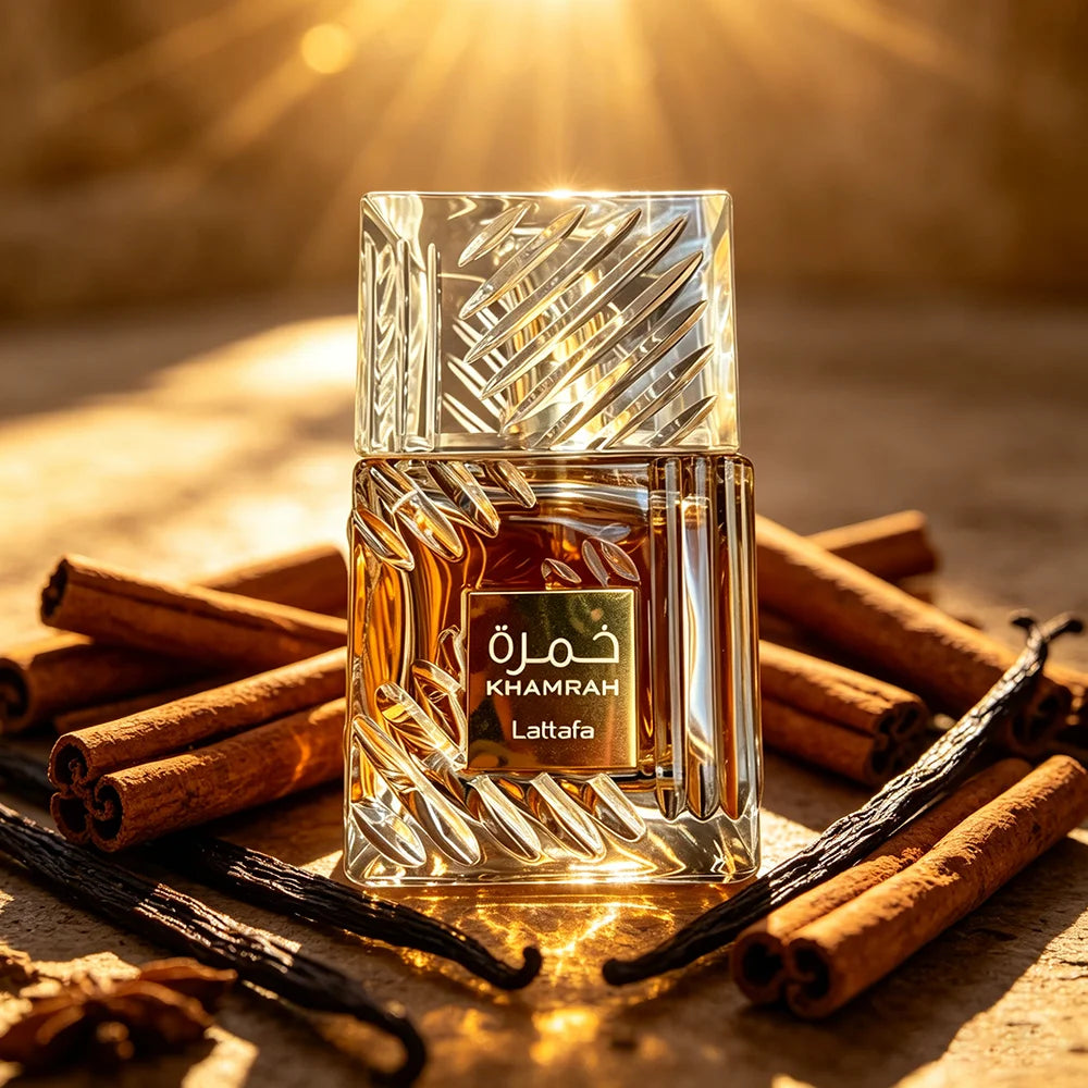 Perfume Lattafa Khamrah, fragrância amadeirada, 100ml