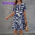 Vestido Curto em Ganga com Estampado e Manga Curta - Veron&Co