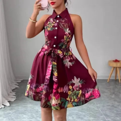Vestido Estampado com Laço na Cintura - Veron&Co