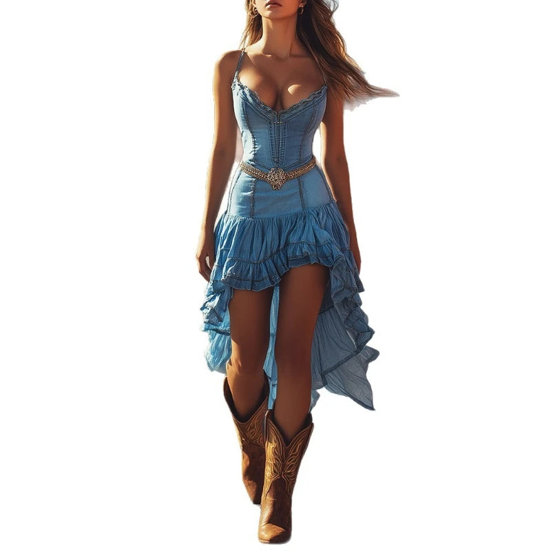 Vestido com Cintura Alta e Decote em V - Veron&Co