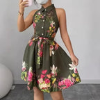Vestido Estampado com Laço na Cintura - Veron&Co