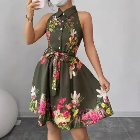 Vestido Estampado com Laço na Cintura - Veron&Co