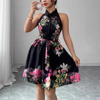 Vestido Estampado com Laço na Cintura - Veron&Co