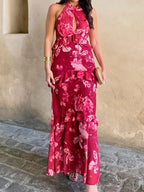 Vestido Longo com Recortes Vazados e Folhos - Veron&Co
