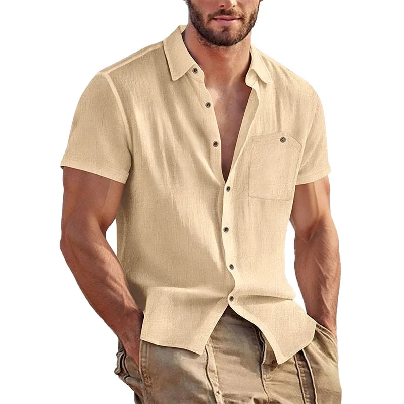 Camisa em Linho de Manga Curta Veron&Co, vista lateral