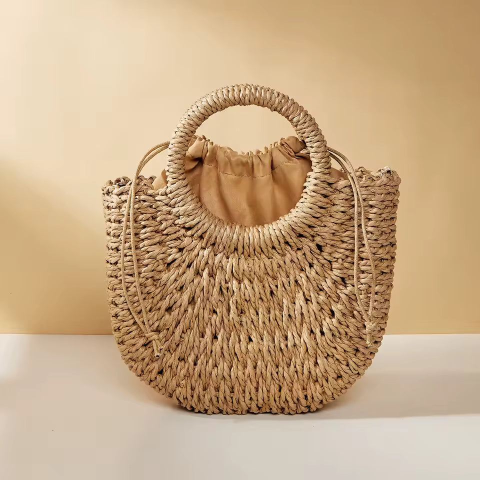 Bolsa Meia-Lua em Palha Entrançada - interior