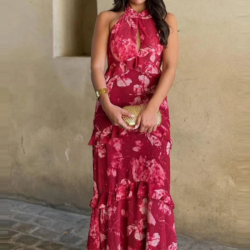 Vestido Longo com Recortes Vazados e Folhos - Veron&Co