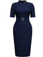 Vestido Justo com Gola Alta e Botões Dourados - Veron&Co