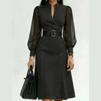 Vestido com Decote em V e Manga Comprida - Veron&Co