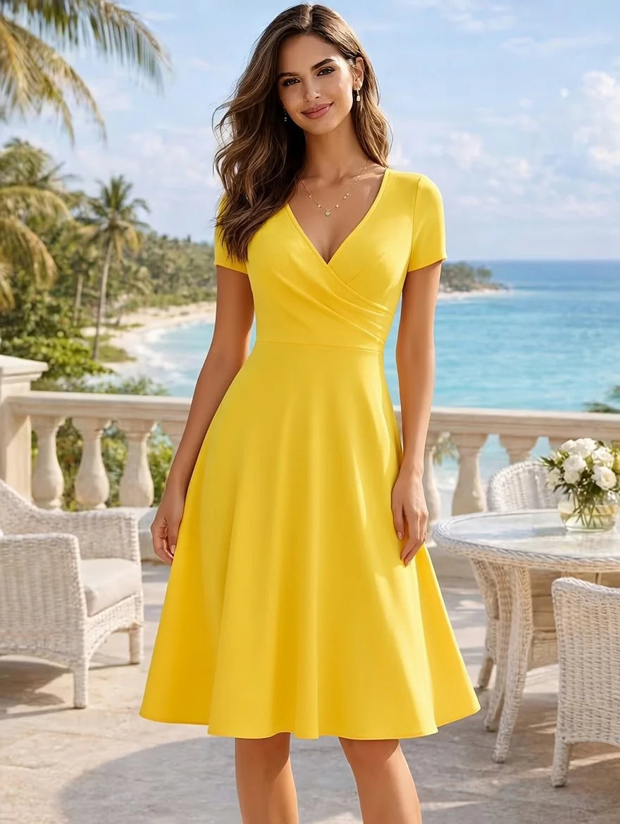 Vestido Midi com Decote Redondo e Corte Evasê