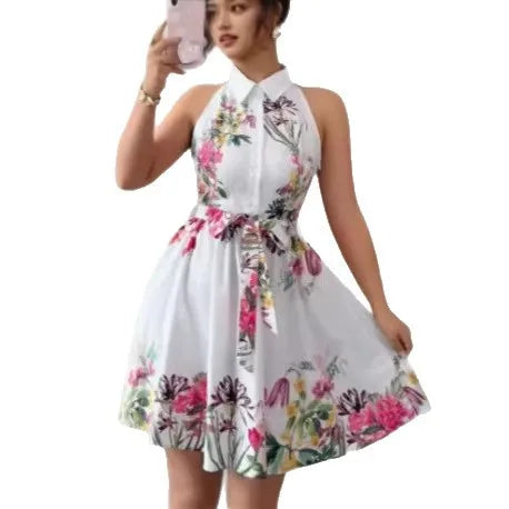 Vestido Estampado com Laço na Cintura - Veron&Co