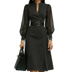 Vestido com Decote em V e Manga Comprida - Veron&Co