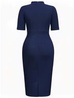 Vestido Justo com Gola Alta e Botões Dourados - Veron&Co