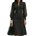 Vestido com Decote em V e Manga Comprida - Veron&Co