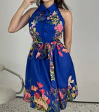 Vestido Estampado com Laço na Cintura - Veron&Co