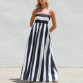 Vestido Longo com Corte Evasê e Riscas - Veron&Co