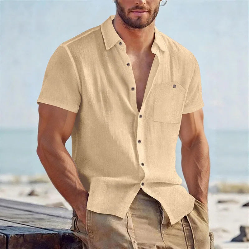 Camisa em Linho de Manga Curta Veron&Co, vista frontal